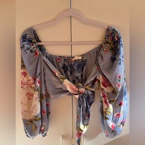 Flower Silk blouse crop top